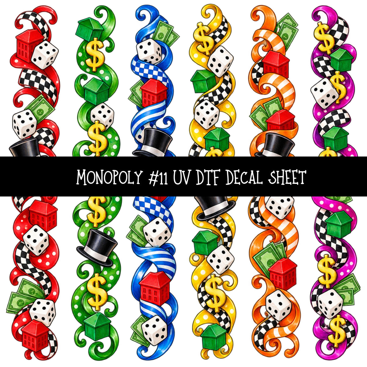 Monopoly UV DTF Decal sheets 11 Designs available