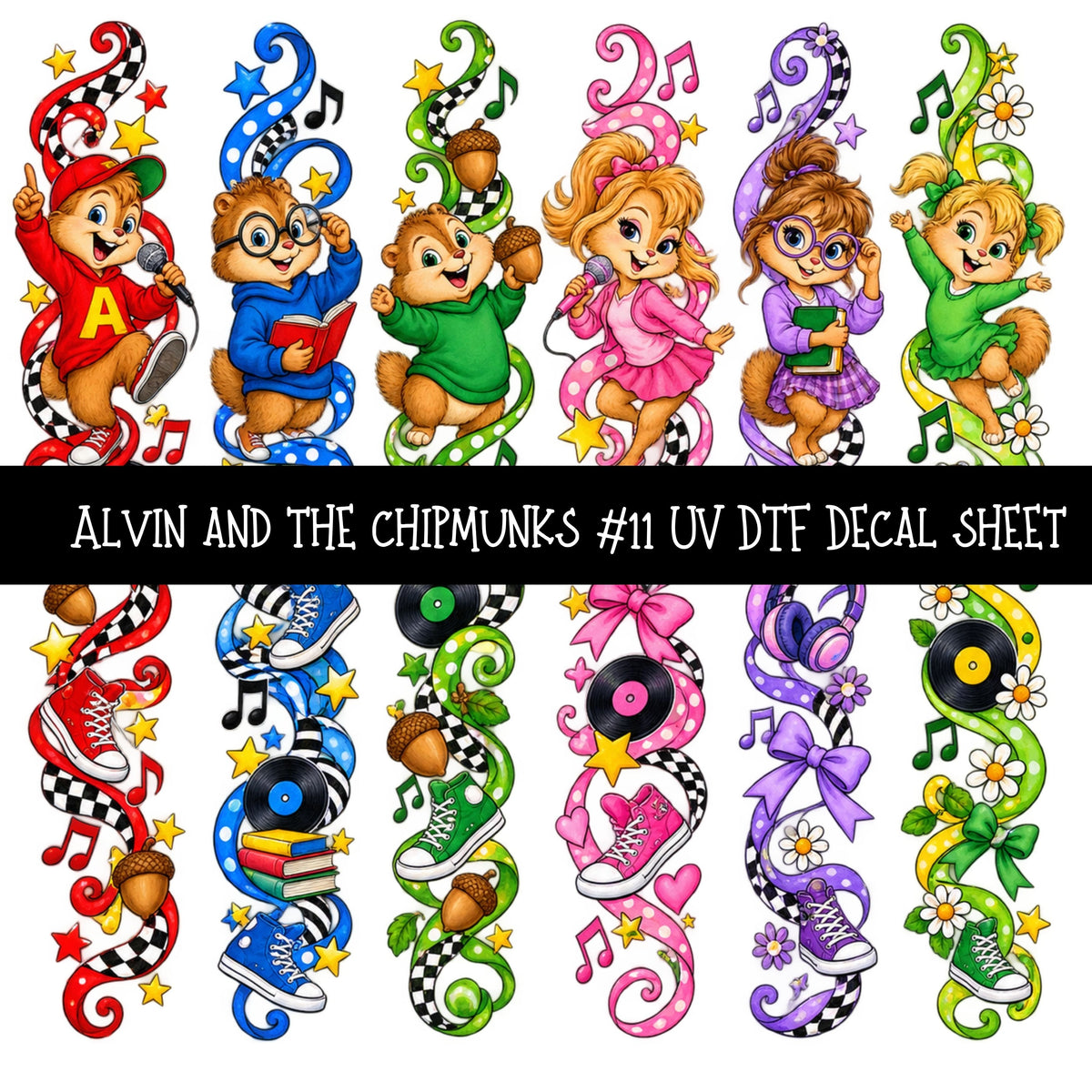 Alvin and the Chipmunks UV DTF Decal sheets 11 Designs available