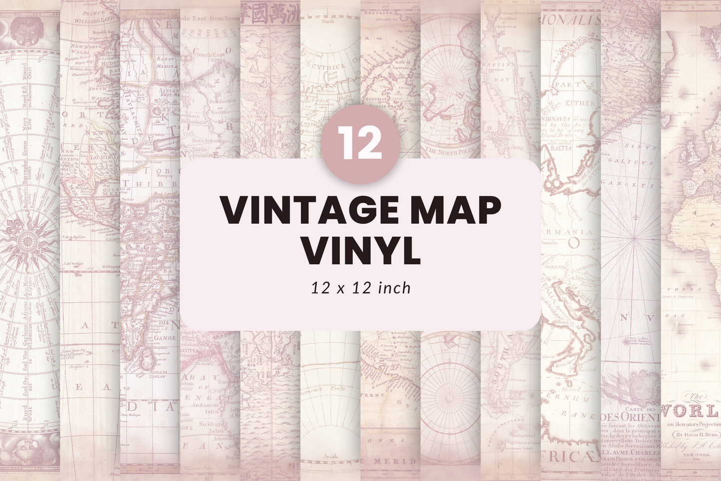 Vintage map - Adhesive Vinyl 12x12 Sheet - 12 Designs