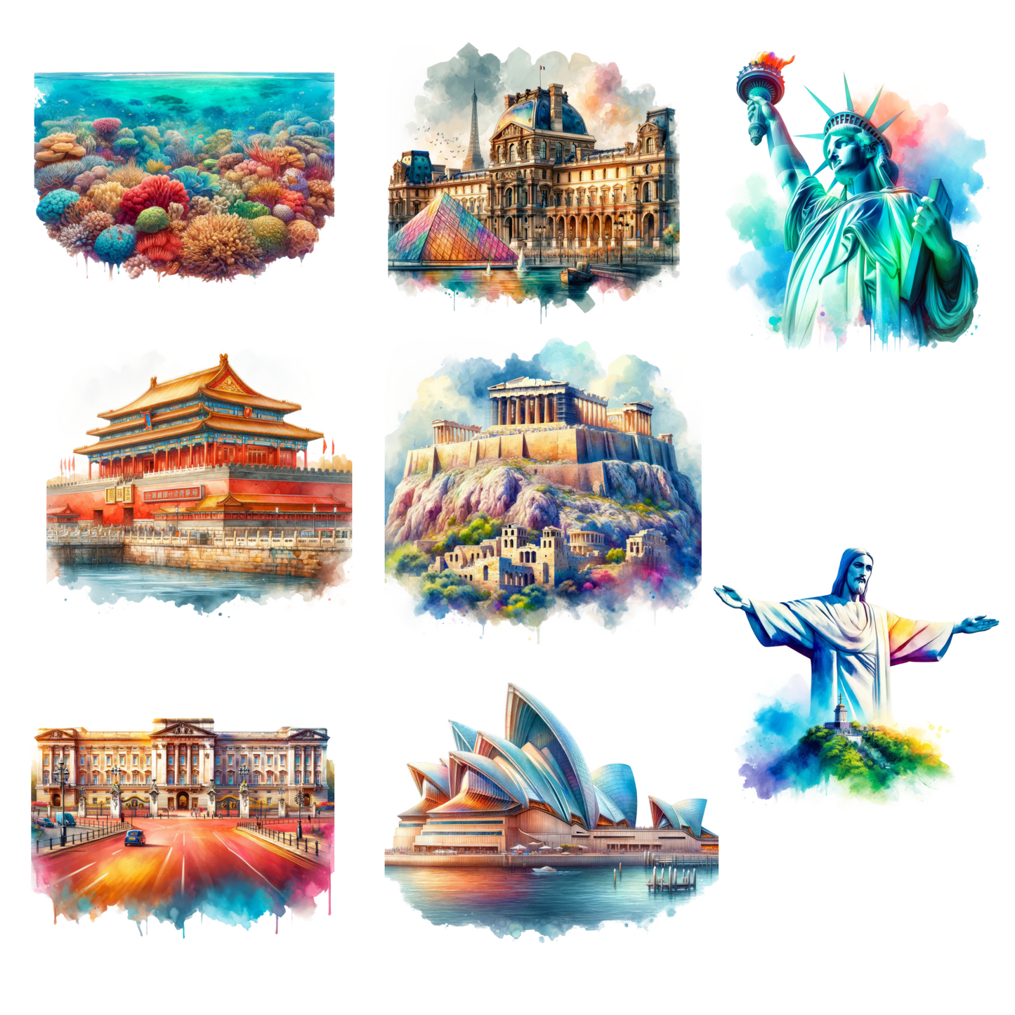 Watercolor Monuments - UV DTF Decal sheet