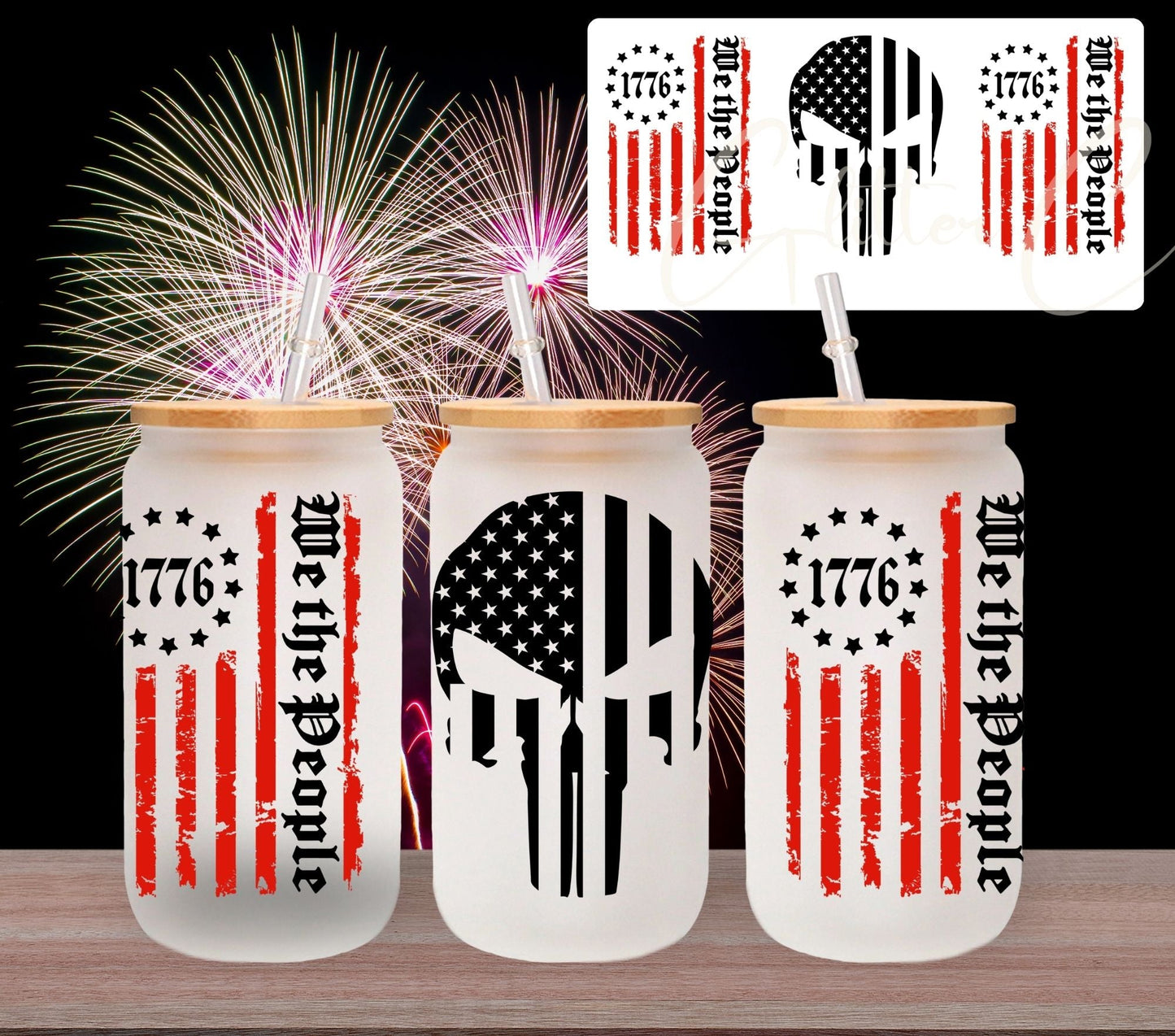 1776 - UV DTF 16oz Libbey wrap