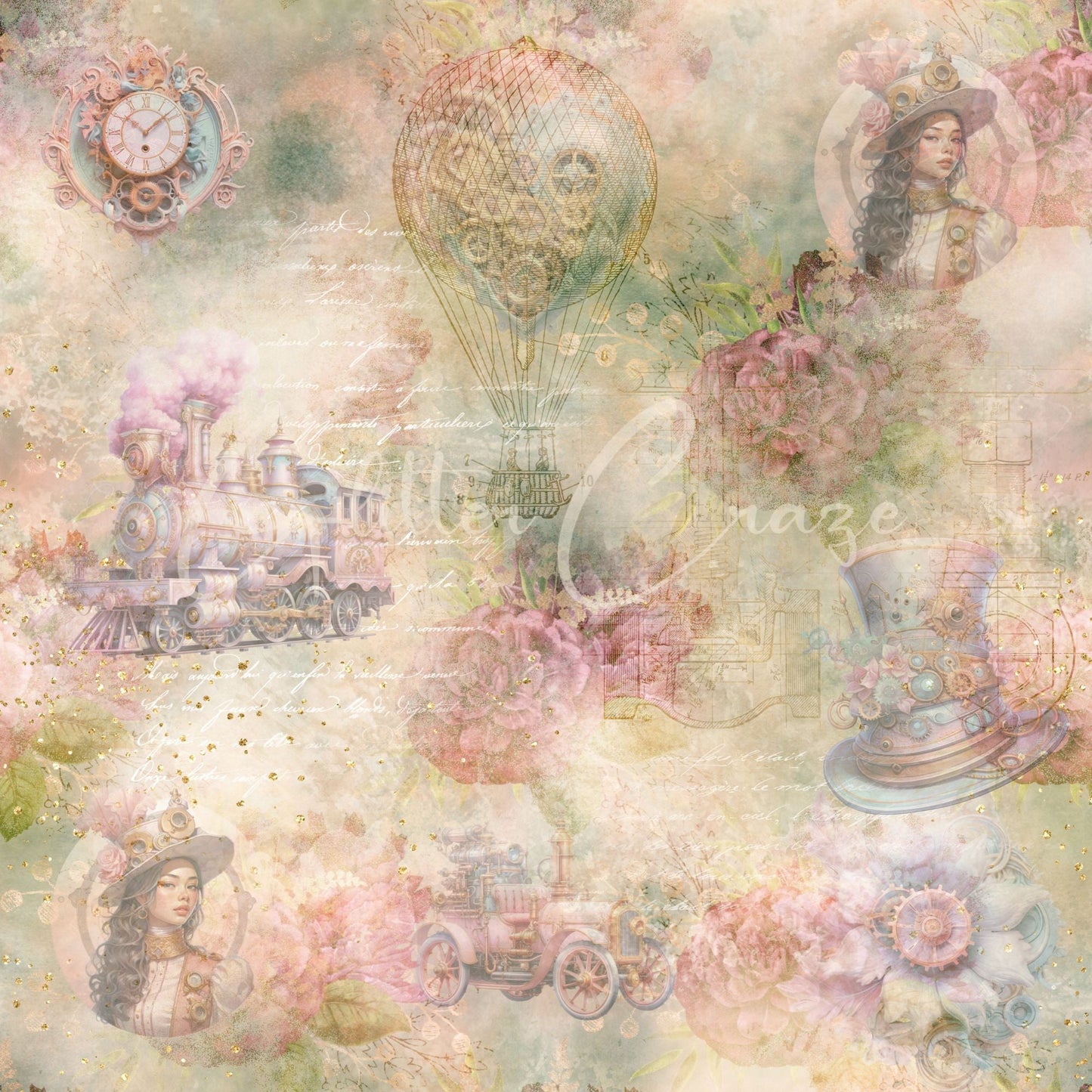 Romantic Steampunk - Adhesive Vinyl 12x12 sheets - 20 Designs