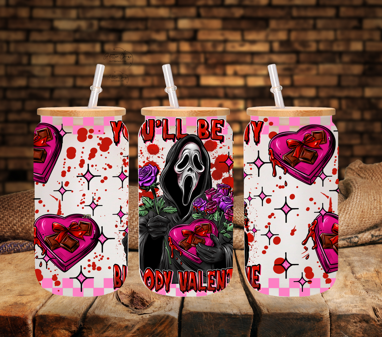 Bloody Valentine UV DTF 16oz Libbey wrap