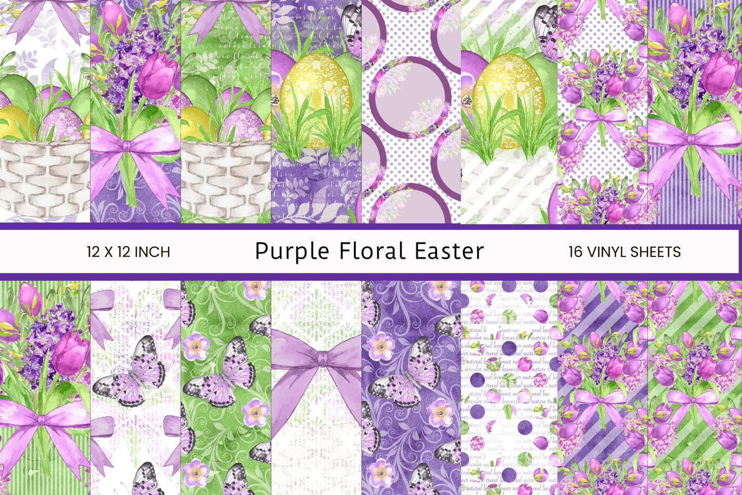Purple Floral Easter - Adhesive Vinyl 12x12 Sheets - 16 Design Options