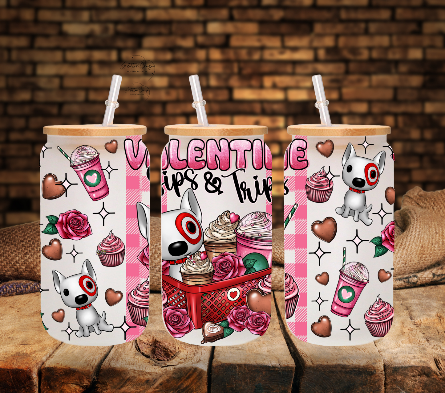Valentine Sips and Trips- UV DTF 16oz Libbey wrap