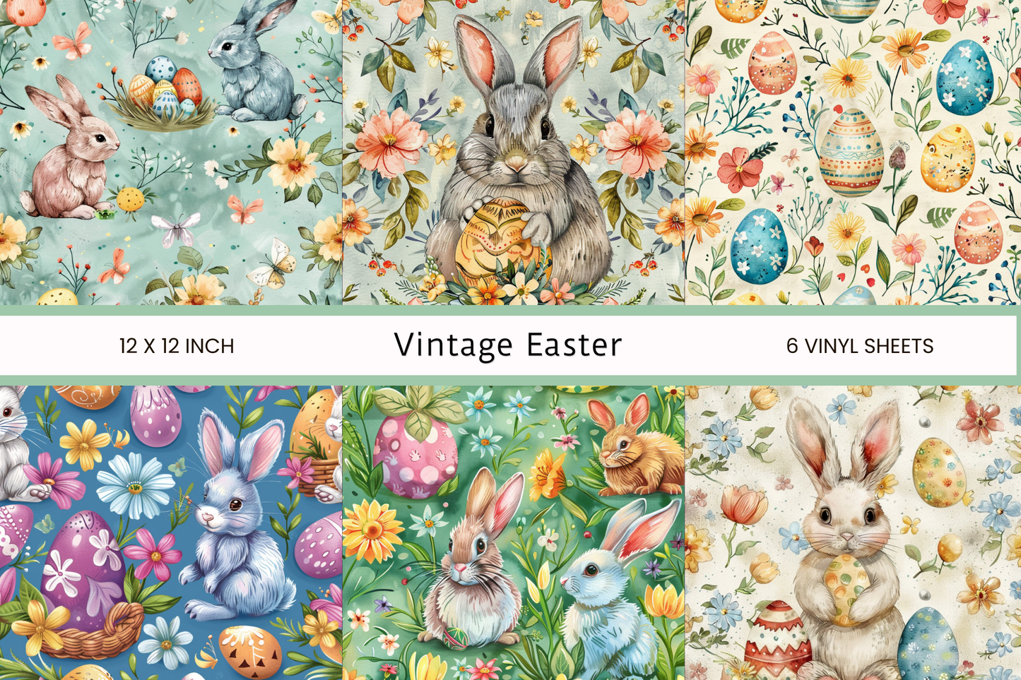 Vintage Easter - Adhesive Vinyl 12x12 Sheets - 6 Design Options