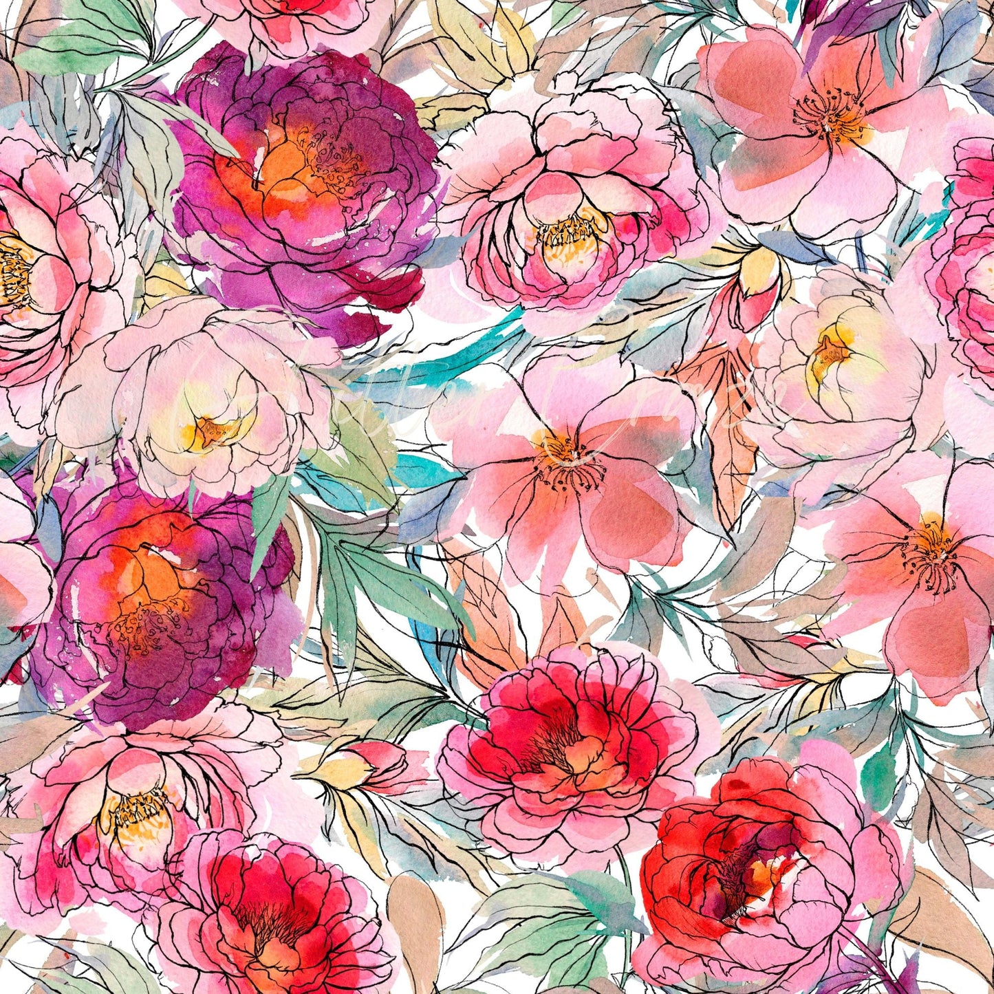 Spring Watercolor Collection - Adhesive Vinyl 12x12 Sheets -9 Design Options