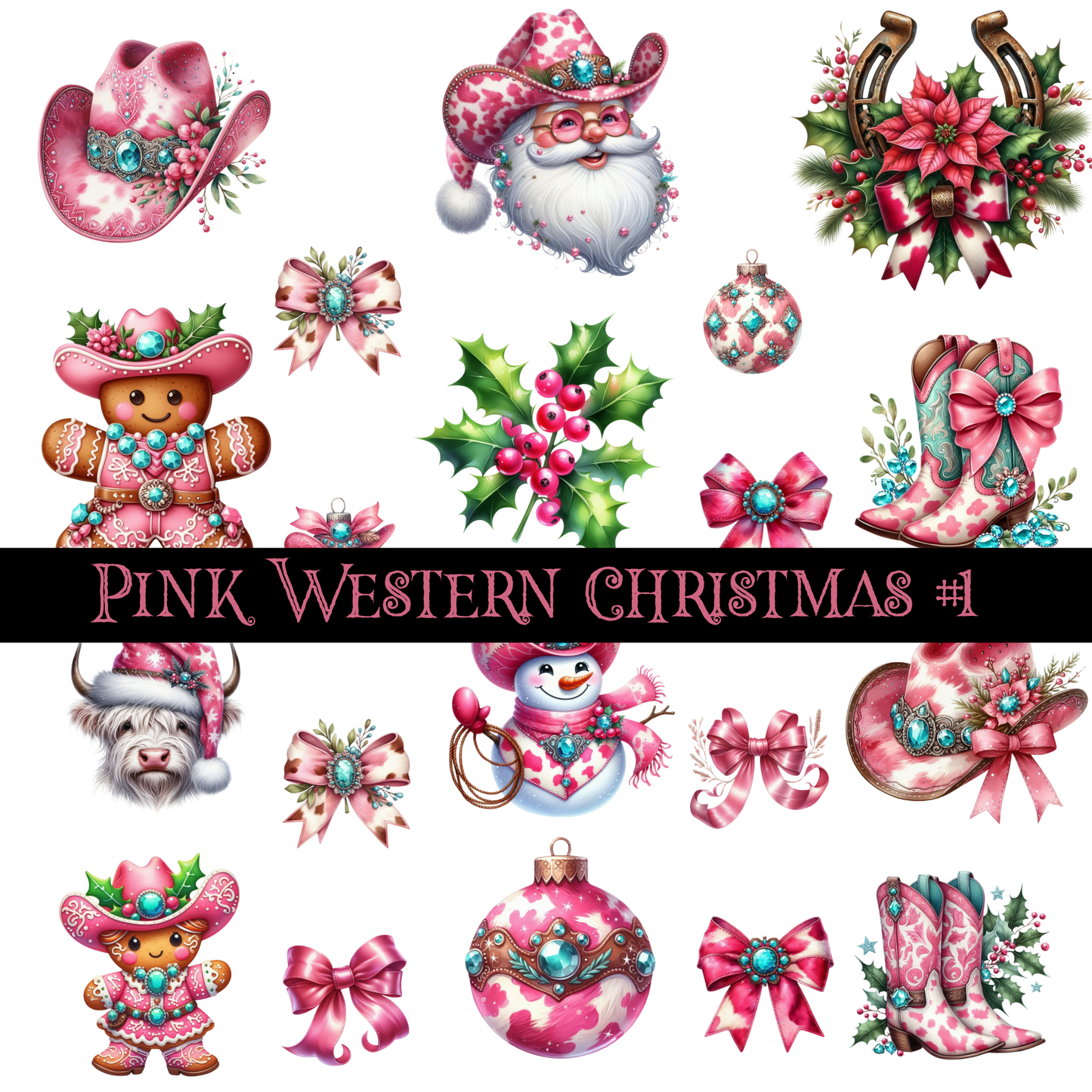 Pink Western Christmas - UV DTF Decal Sheet (3 Variants)