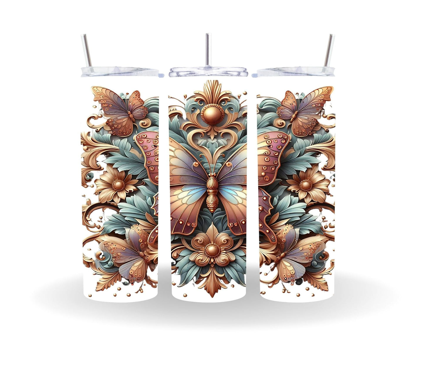 Vintage Butterfly UV DTF 16oz Libbey wrap