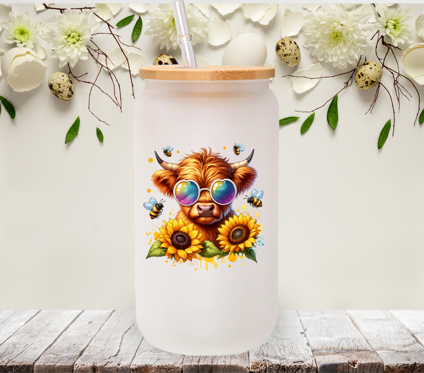 Sunflower Highland cow - UV DTF Decal