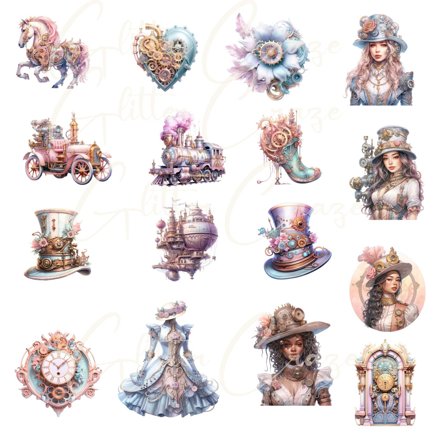 Romantic Steampunk - Adhesive Vinyl 12x12 sheets - 20 Designs