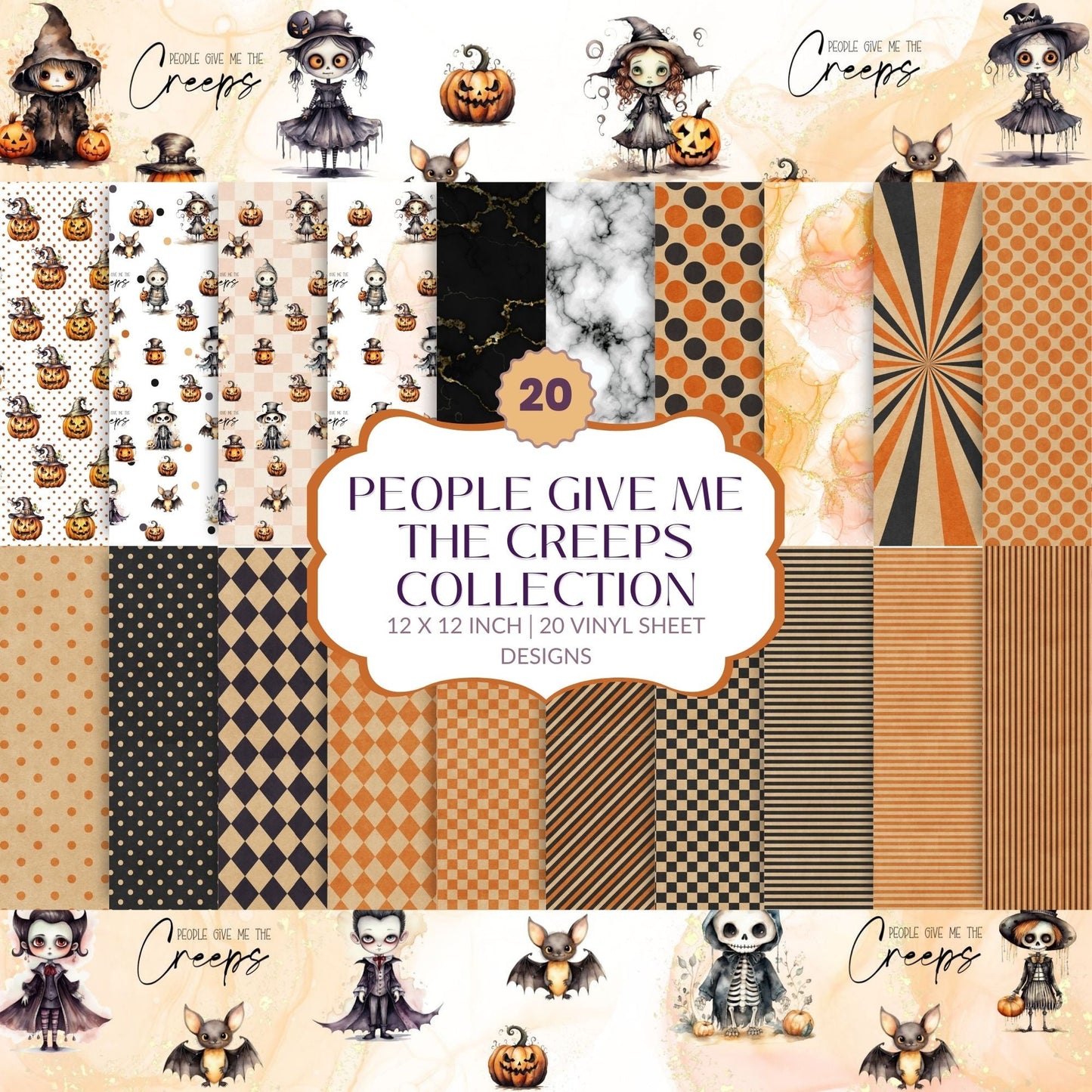 People Give me the creeps Vinyl collection - Adhesive Vinyl 12x12 Sheets - 20 Designs