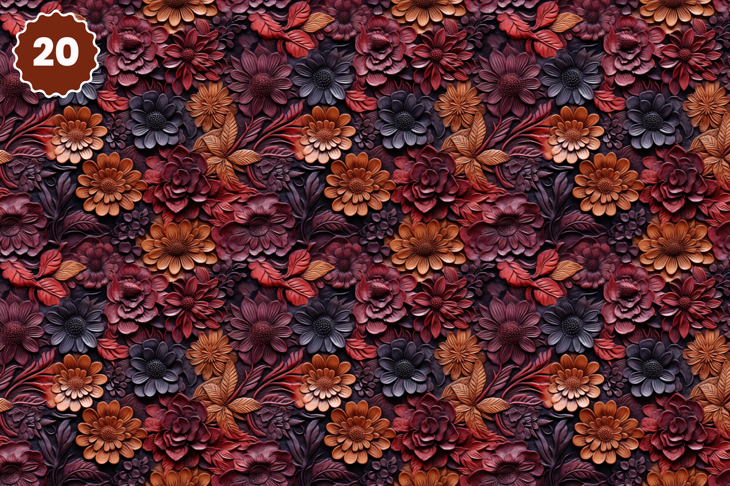 Tooled Leather Collection - Adhesive Vinyl 12x12 Sheets - 20 Design Options