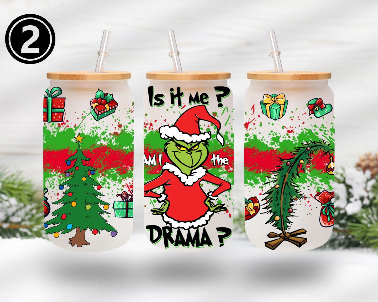 Grinch Libbey - UV DTF 16oz Libbey wrap - 4 designs