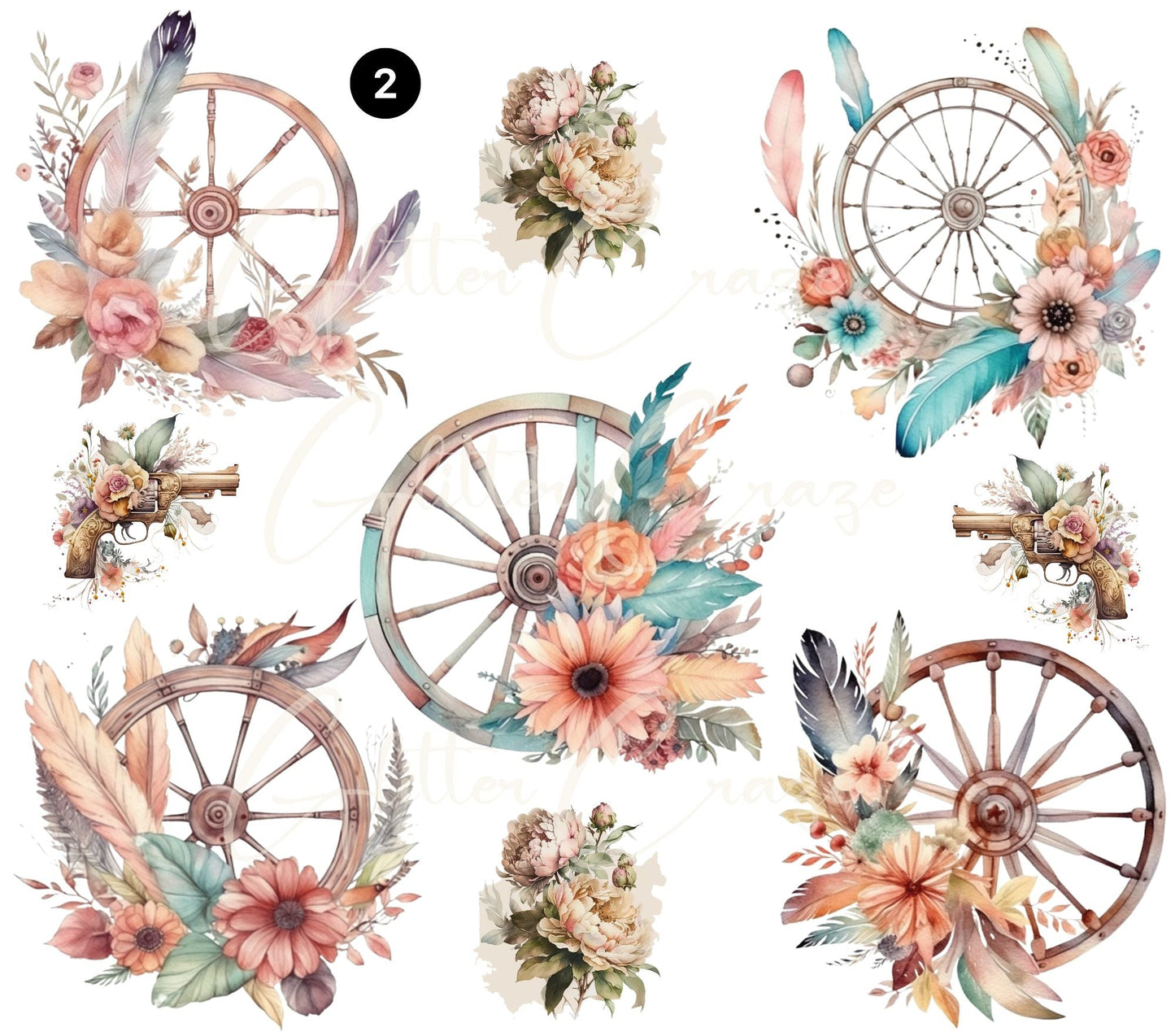 Western Floral - UV DTF Decal sheets - 9 Designs