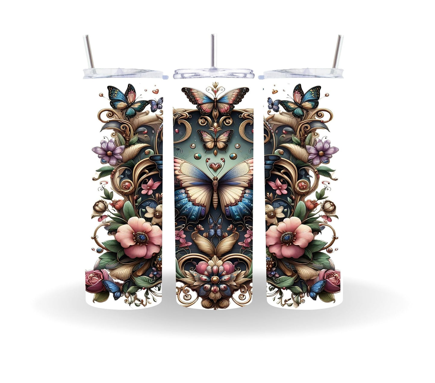 Vintage Butterfly UV DTF 16oz Libbey wrap