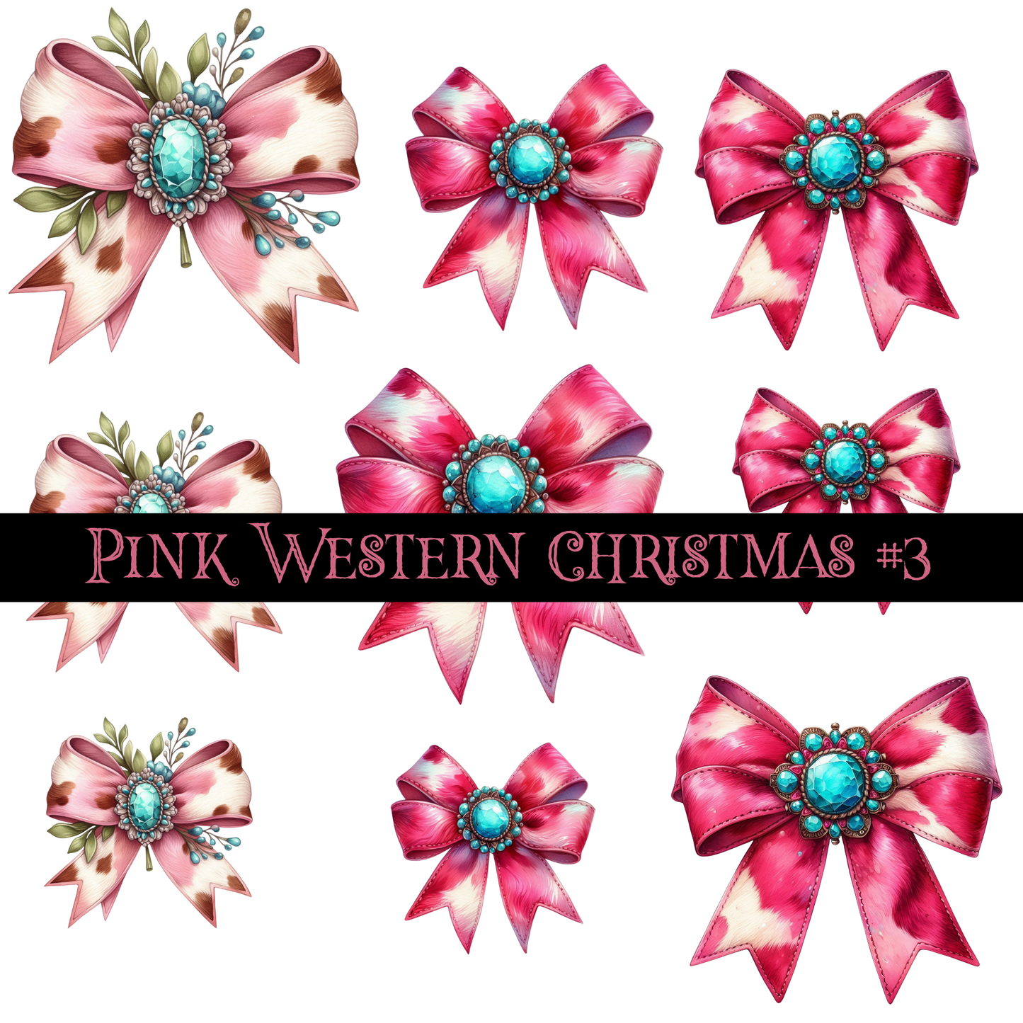 Pink Western Christmas - UV DTF Decal Sheet (3 Variants)