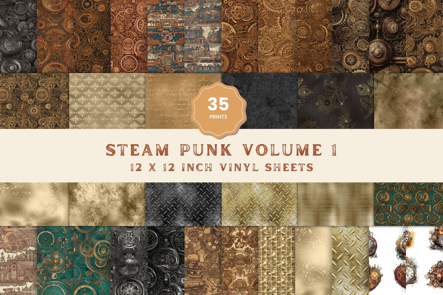 Steampunk Volume - Adhesive Vinyl 12x12 Sheets - 33 Prints
