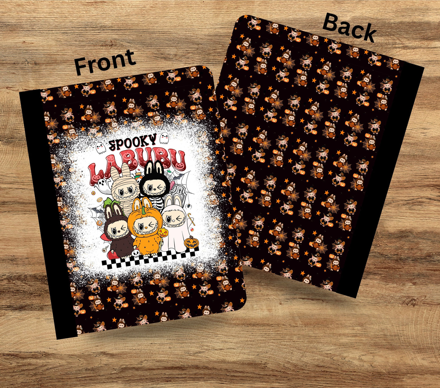 Spooky Labubu vinyl composition notebook wrap