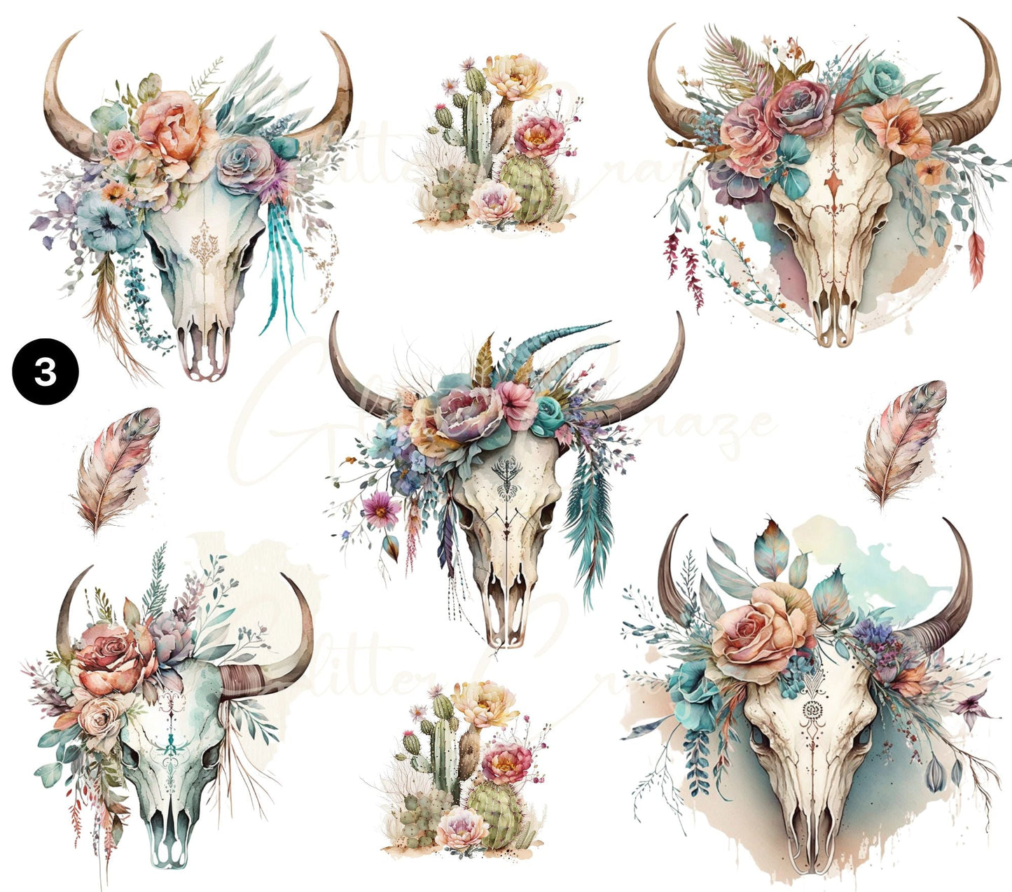 Western Floral - UV DTF Decal sheets - 9 Designs