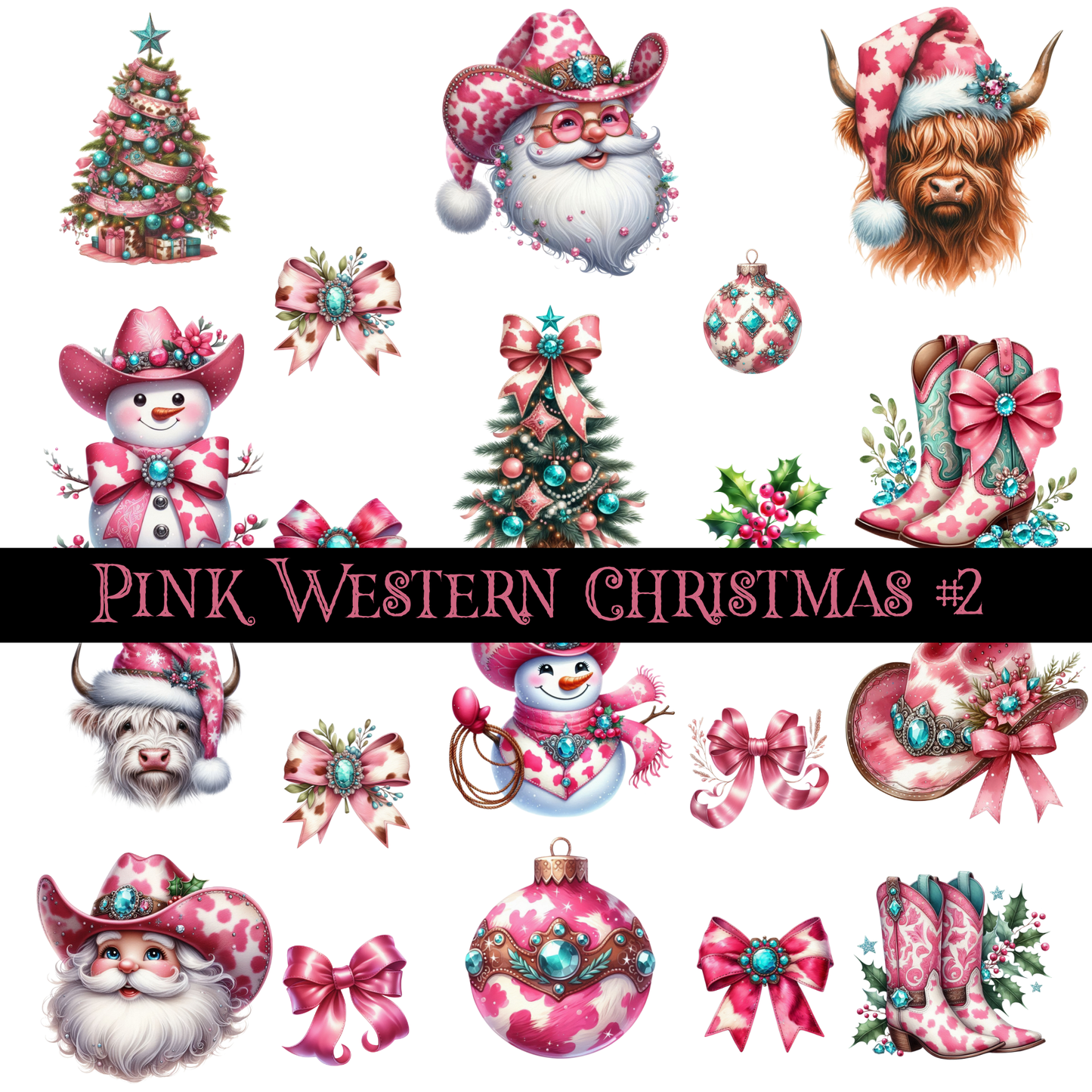 Pink Western Christmas - UV DTF Decal Sheet (3 Variants)
