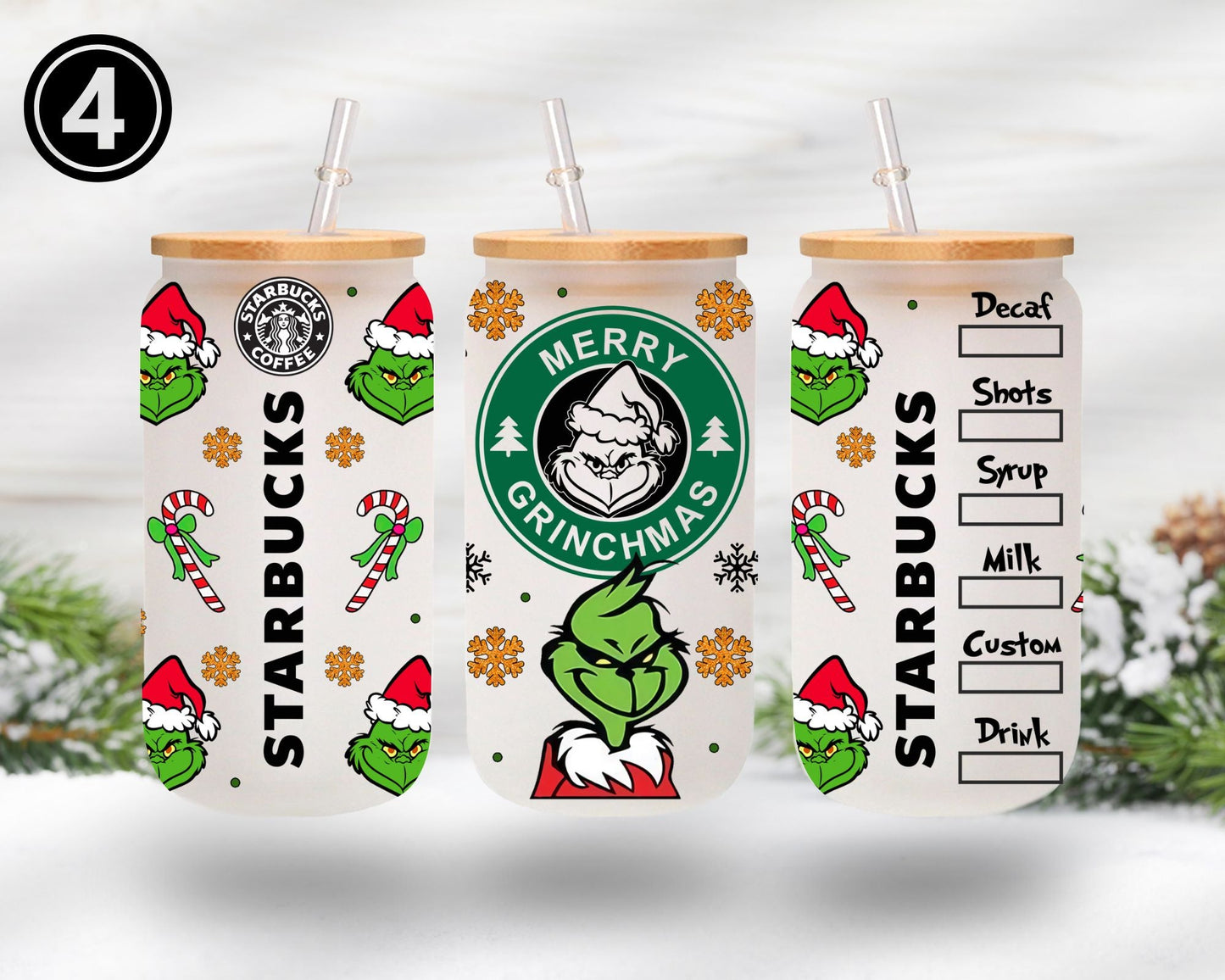 Grinch Libbey - UV DTF 16oz Libbey wrap - 4 designs