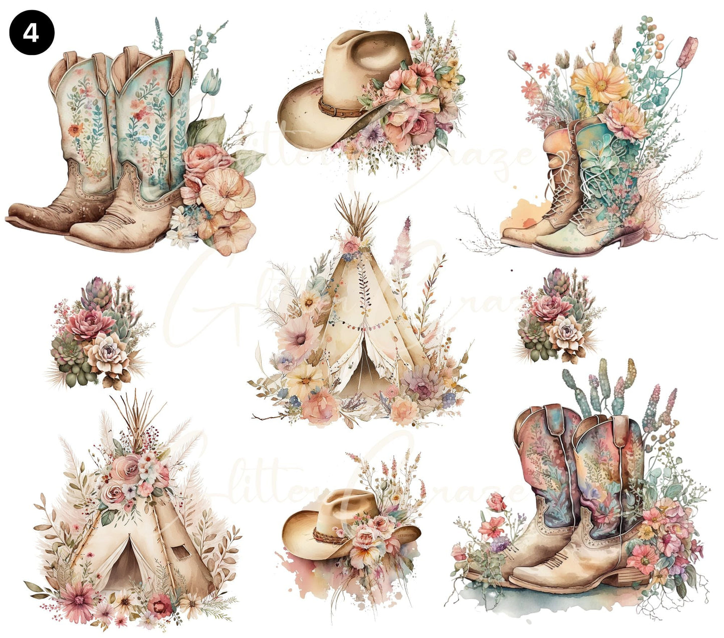 Western Floral - UV DTF Decal sheets - 9 Designs