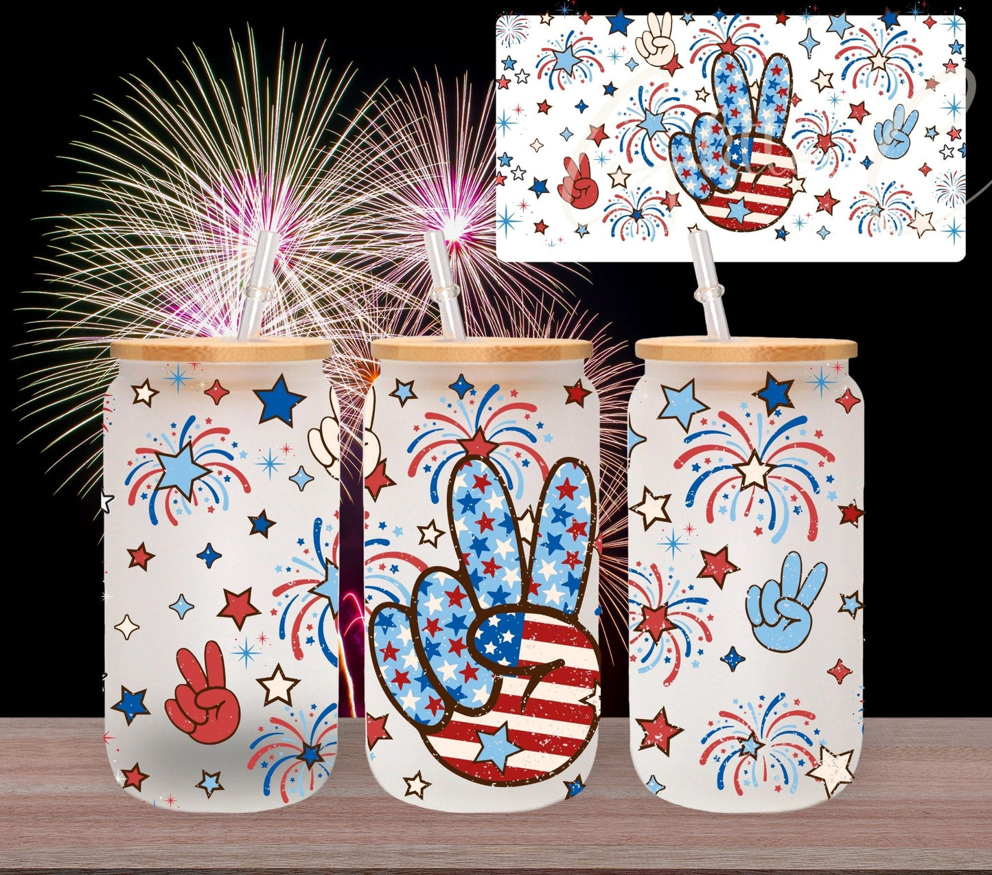 4th of July Peace - UV DTF 16oz Libbey wrap