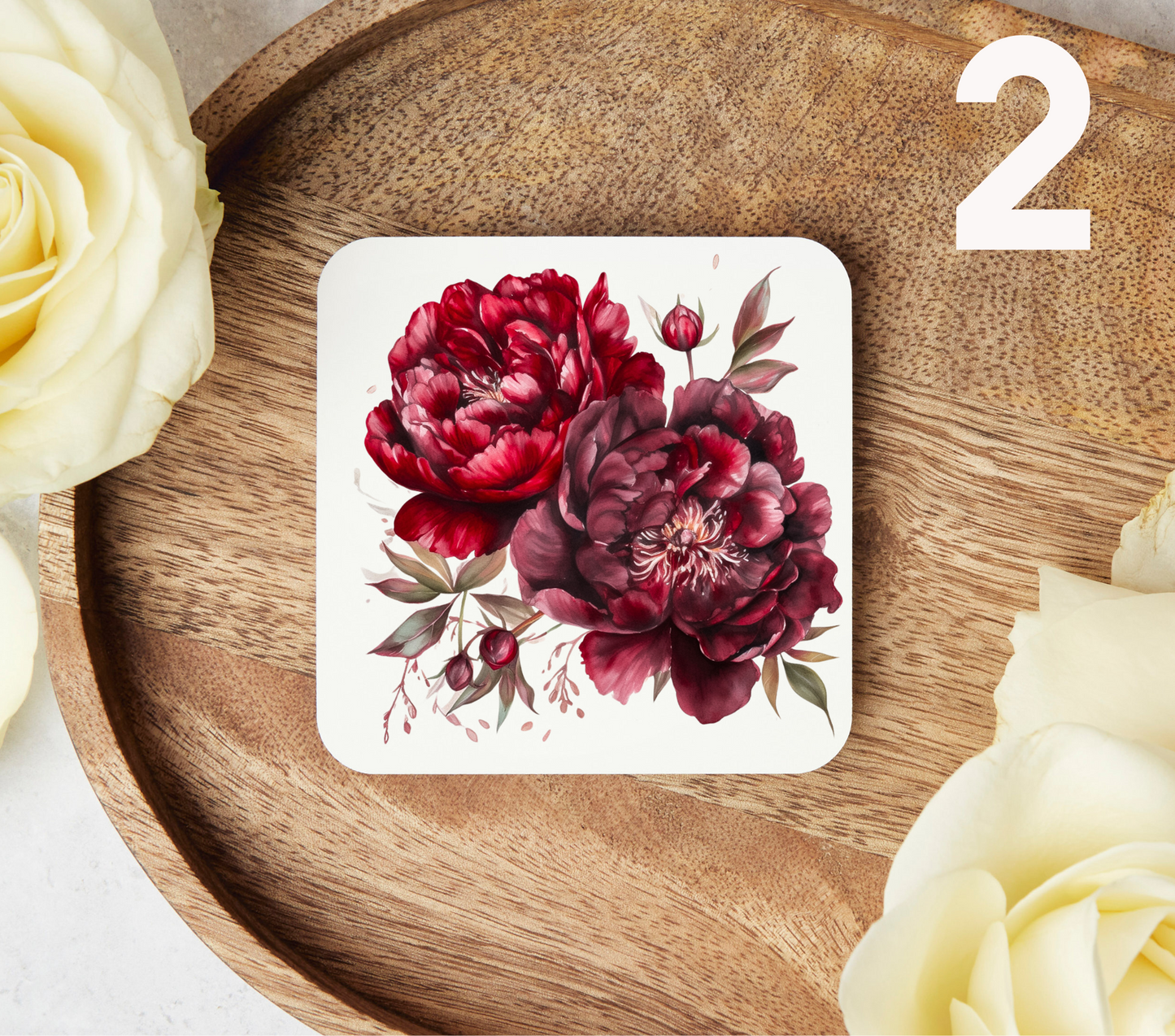 Red Peonies - Uv Dtf Coaster Decals