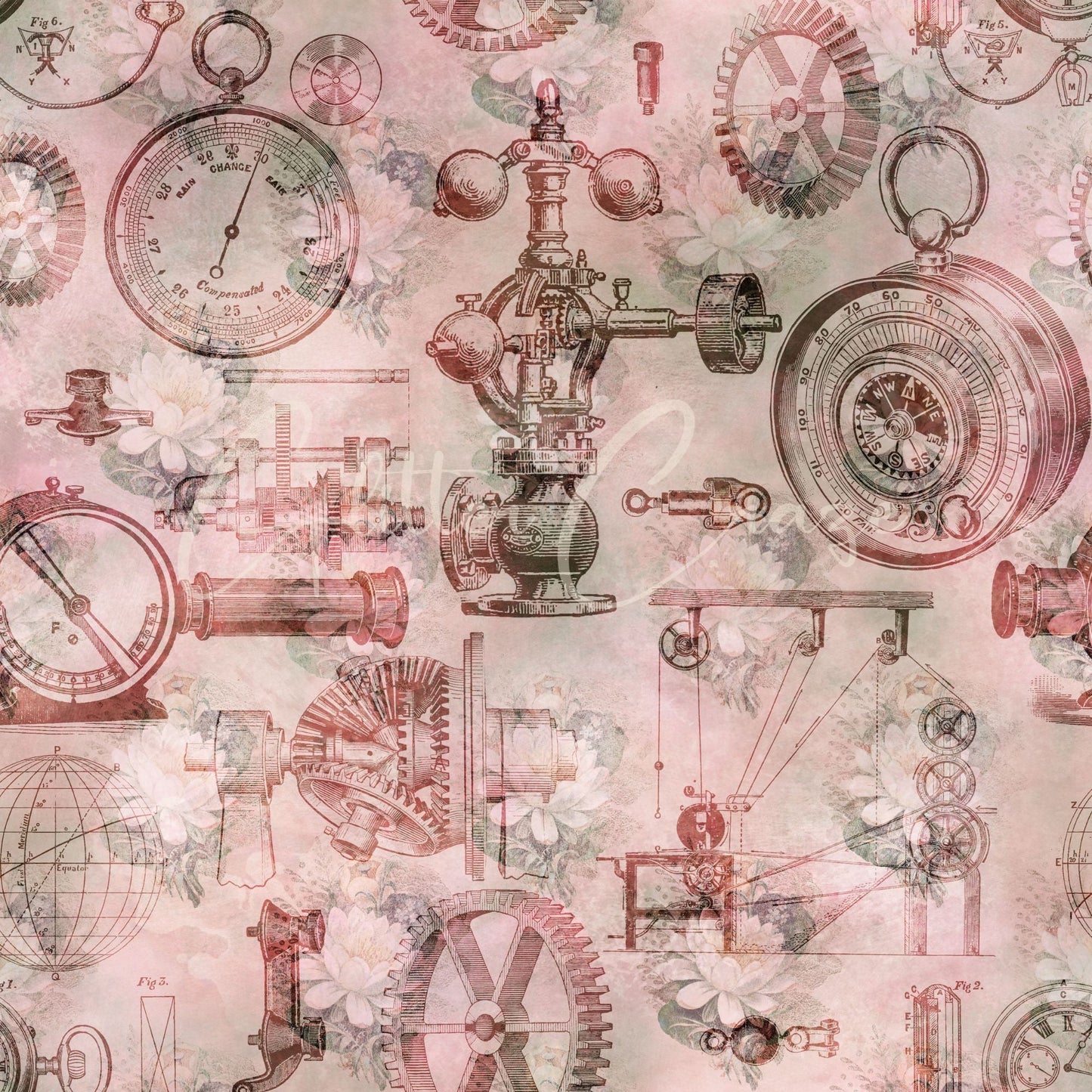 Romantic Steampunk - Adhesive Vinyl 12x12 sheets - 20 Designs