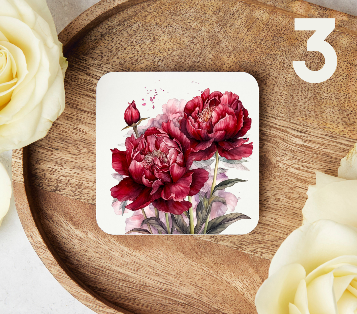 Red Peonies - Uv Dtf Coaster Decals