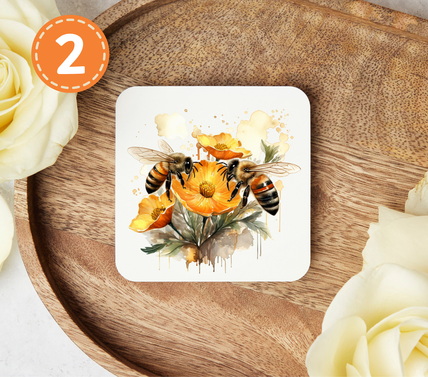 Watercolor Bees - Uv Dtf Coaster Decals