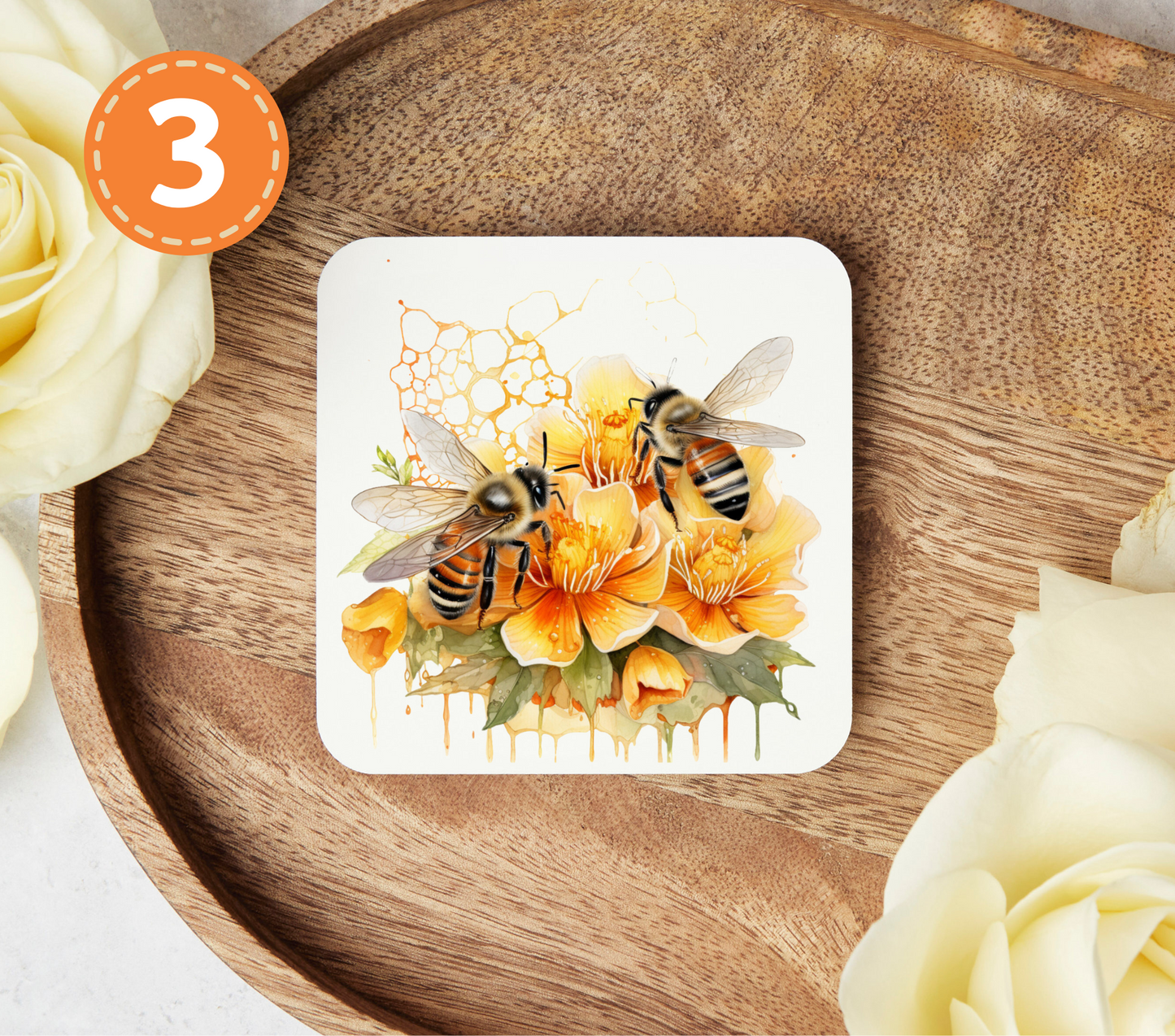 Watercolor Bees - Uv Dtf Coaster Decals