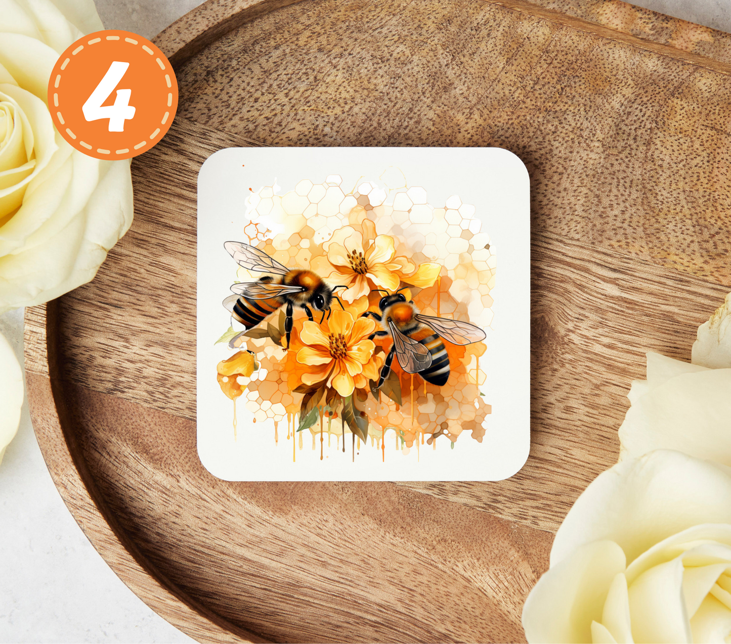 Watercolor Bees - Uv Dtf Coaster Decals
