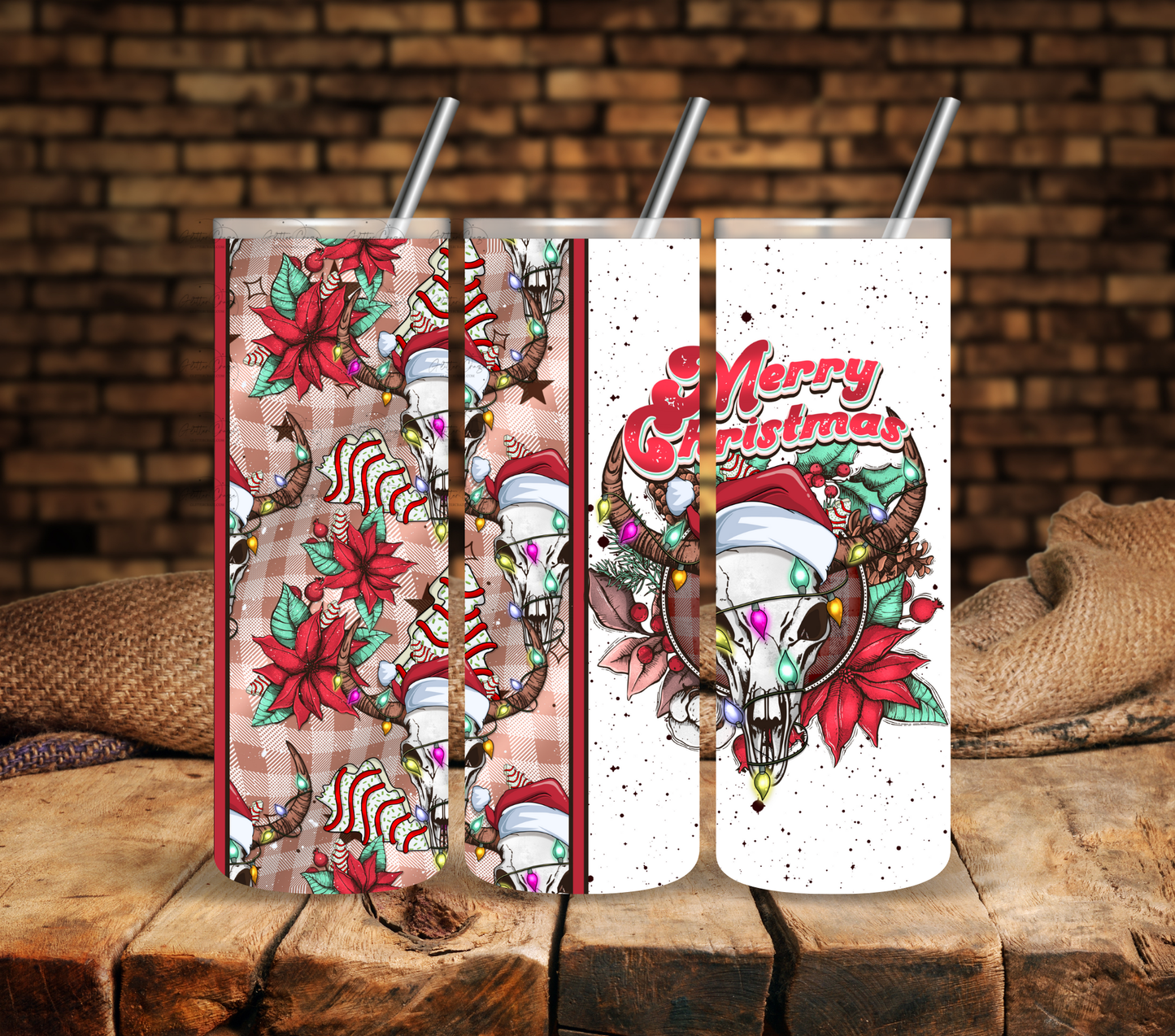 Merry Christmas Bull Skull - Adhesive Vinyl Wrap