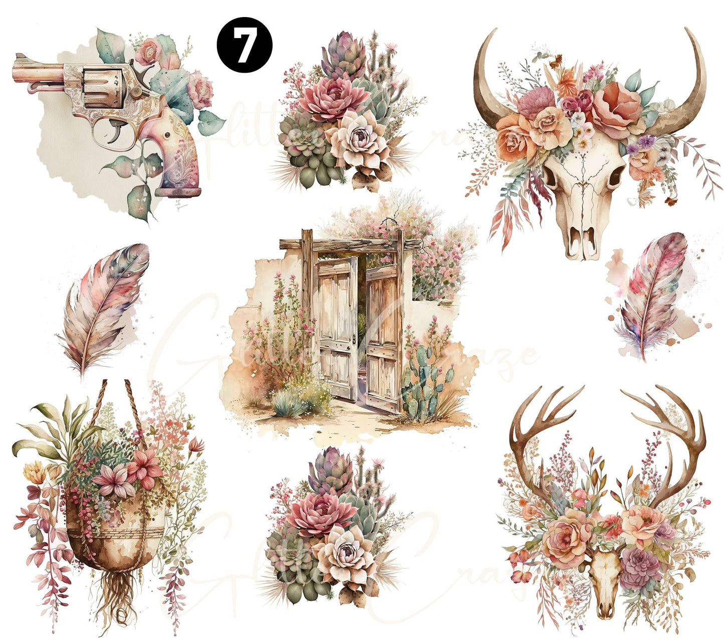 Western Floral - UV DTF Decal sheets - 9 Designs