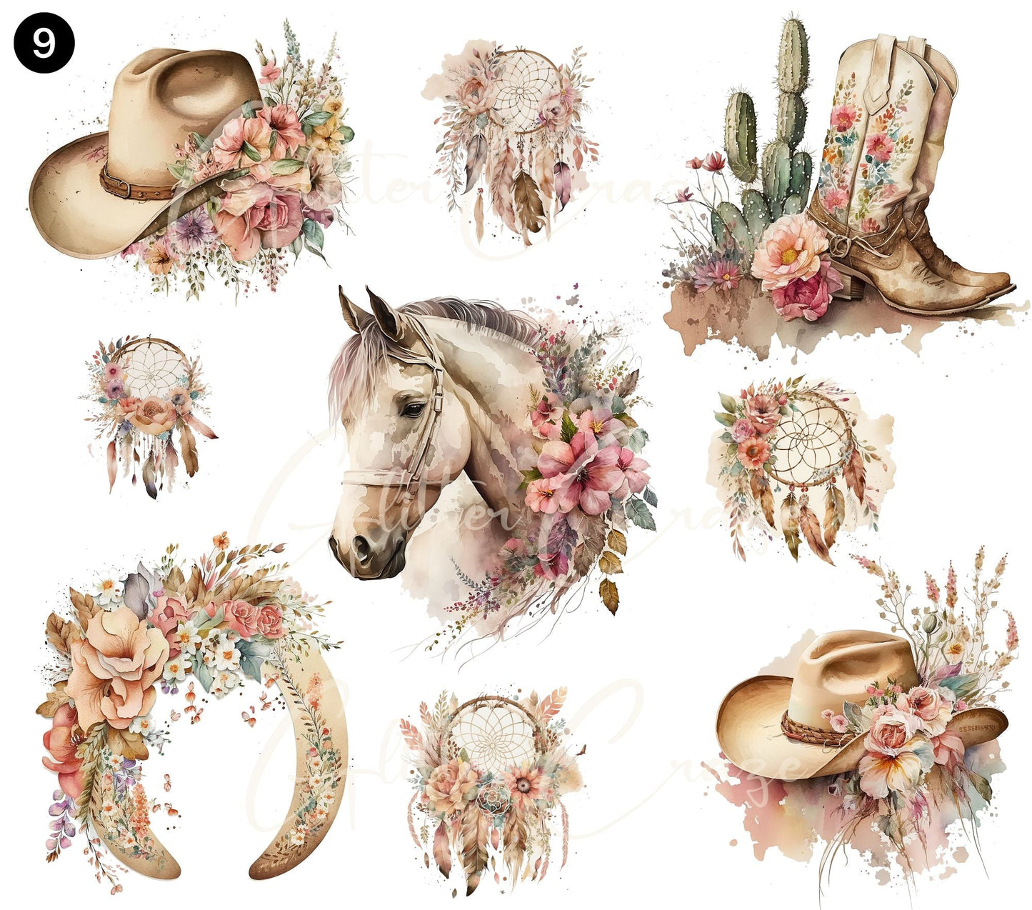 Western Floral - UV DTF Decal sheets - 9 Designs