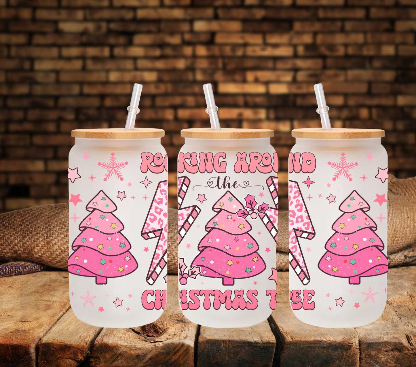 Rocking Around the Christmas Tree - UV DTF 16oz Libbey wrap