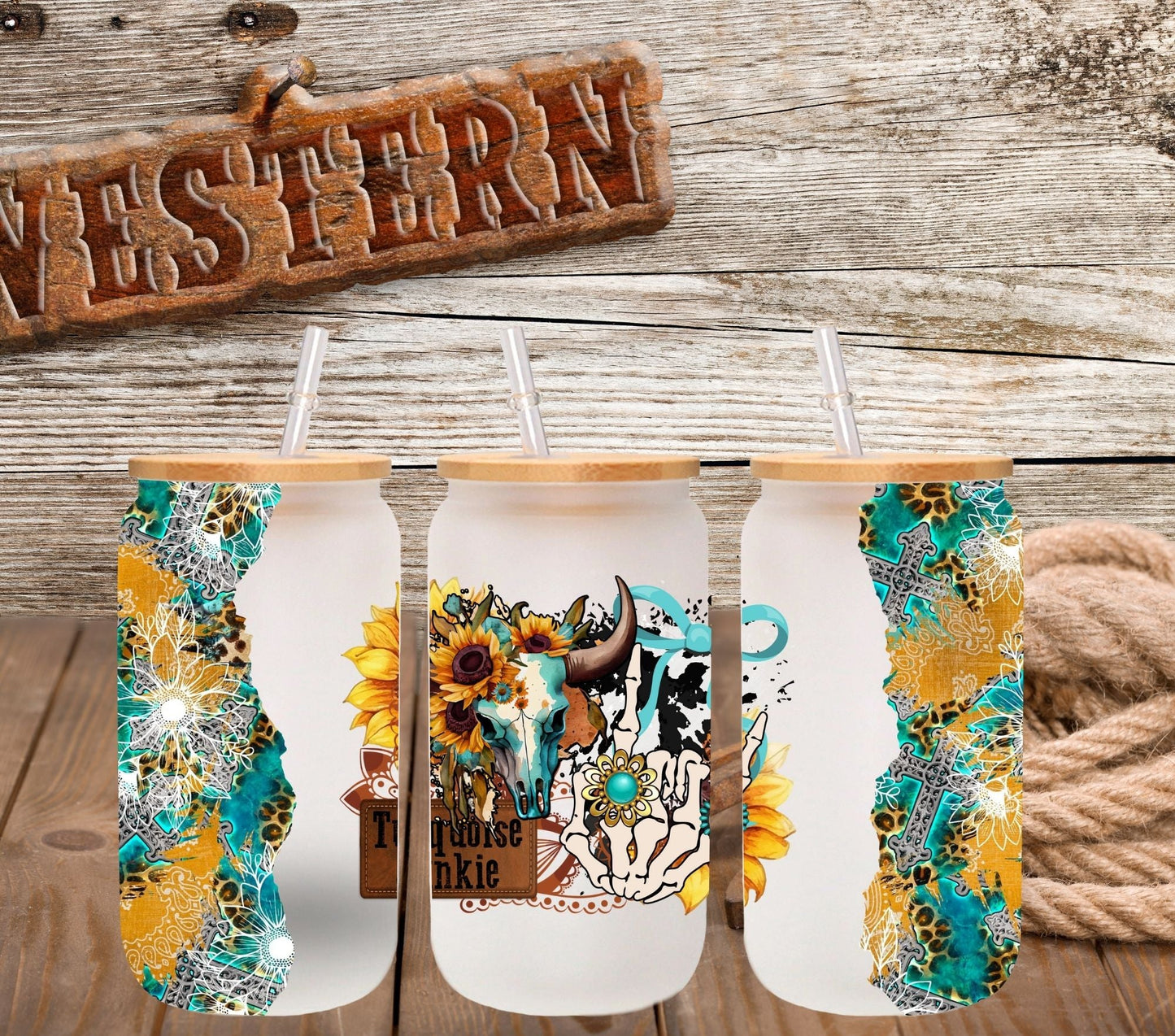 Turquoise Junkie - UV DTF 16oz Libbey wrap