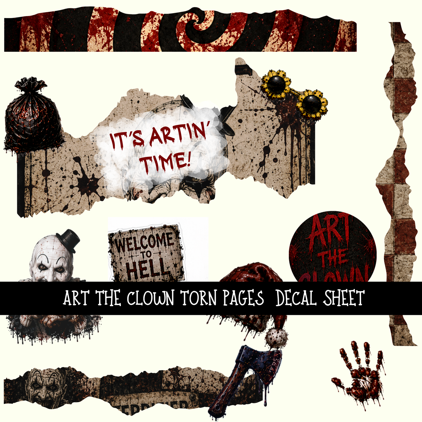 art the clown Torn Pages - UV DTF Decal sheet