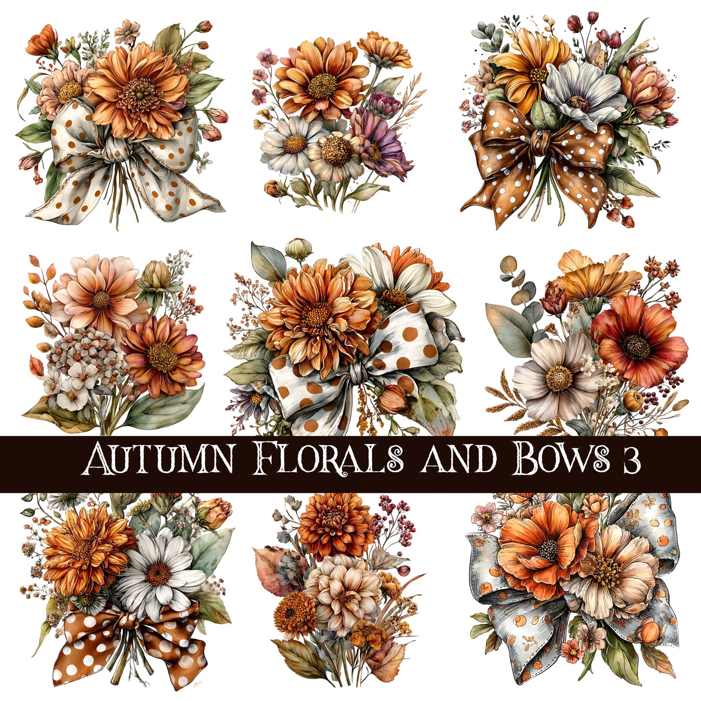 Autumn Florals and Bows UV DTF Decal Sheets 3 Designs
