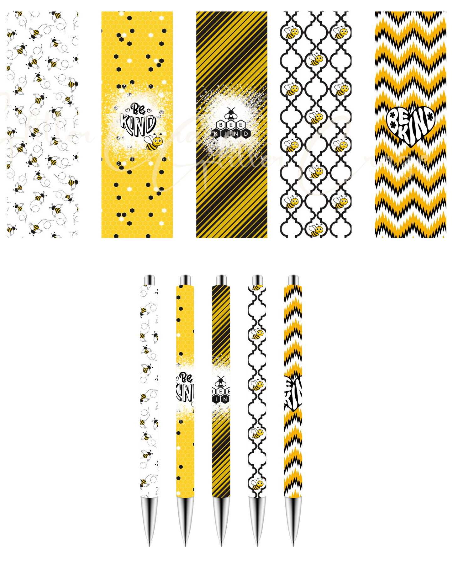 Bee Kind Stainless - UV DTF Pen wraps- 5 wraps per set