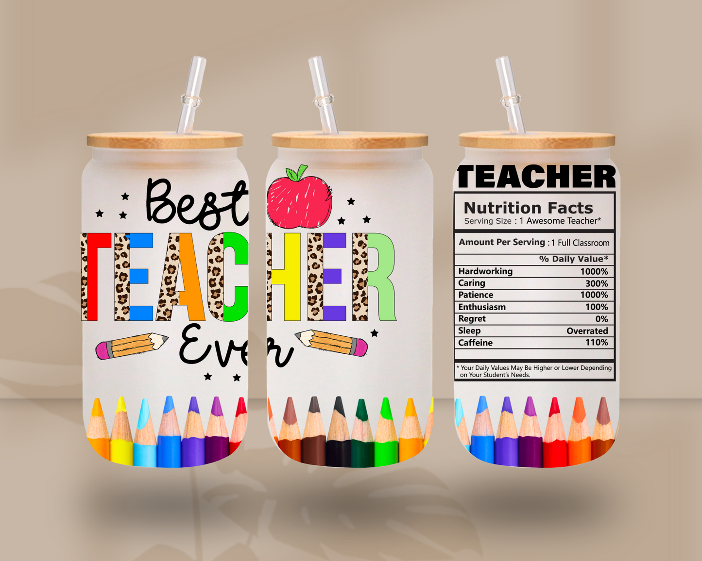 Best Teacher Ever - UV DTF 16oz Libbey wrap