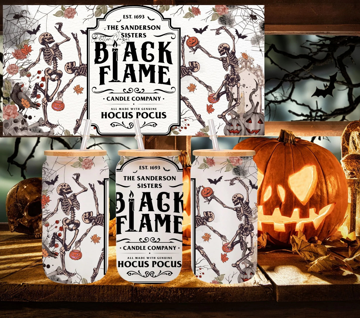 Black Flame - UV DTF 16oz Libbey wrap
