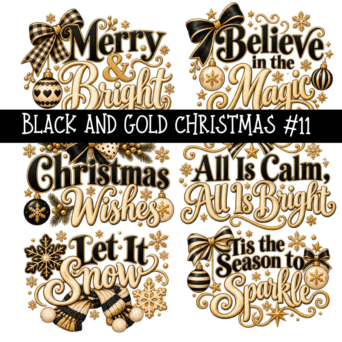 Black and Gold Christmas UV DTF Decal sheets 11 Designs available