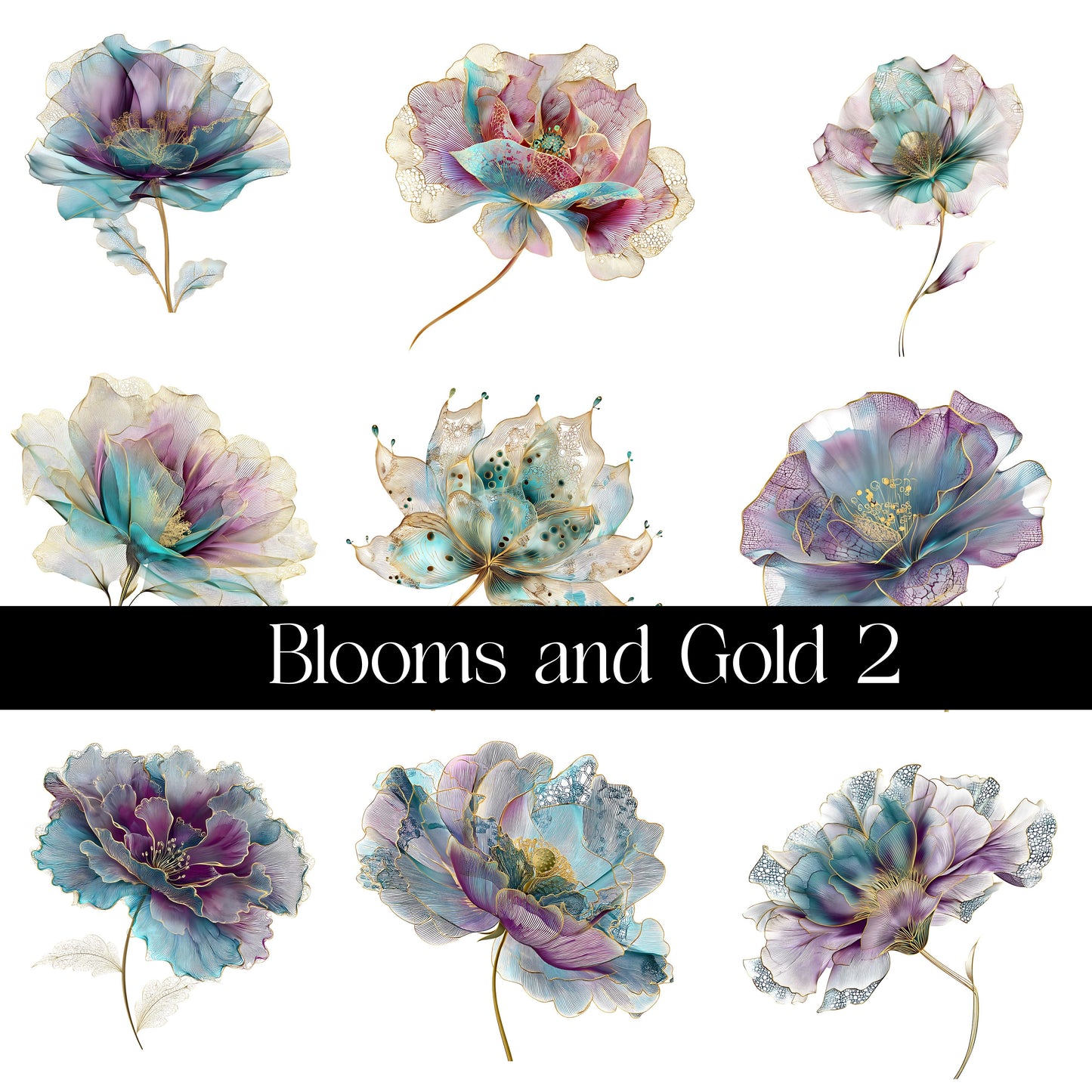 Blooms and Gold Decal sheets- 11 Design Optons