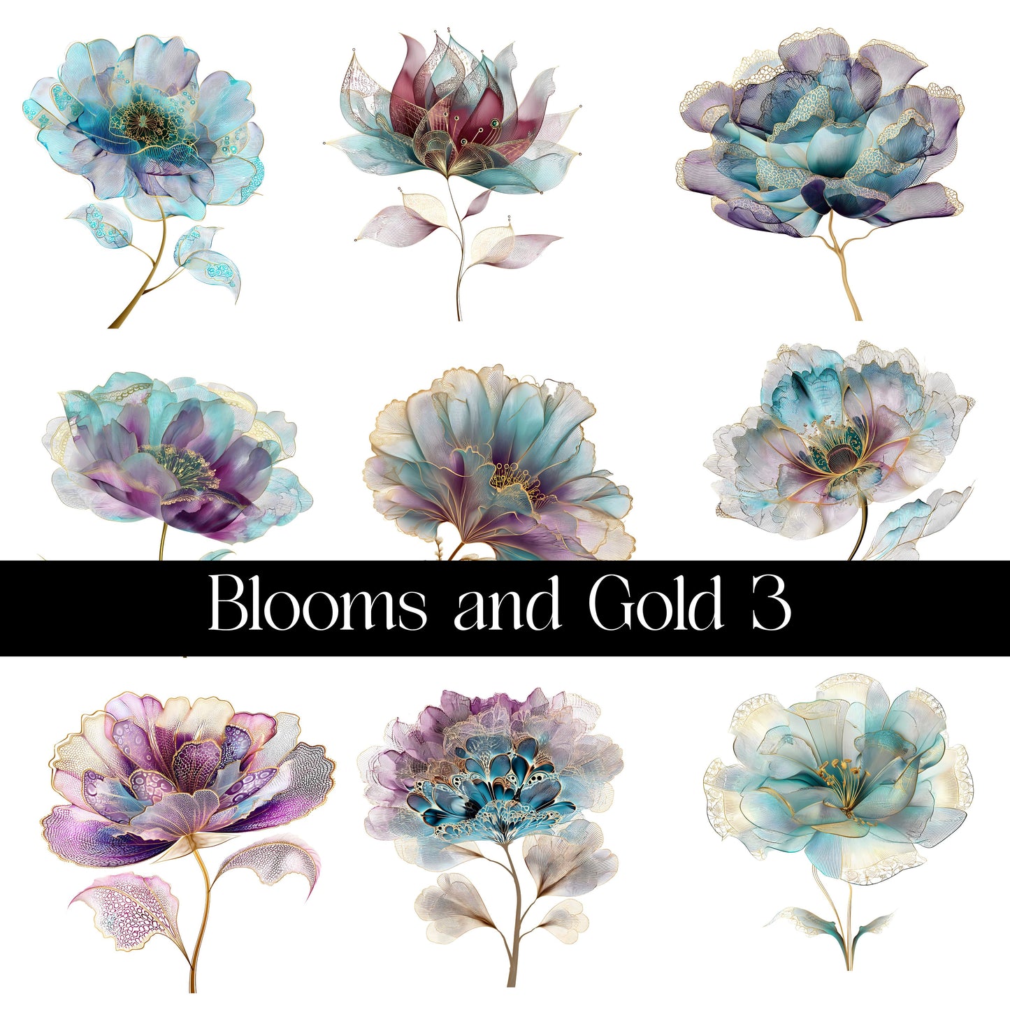 Blooms and Gold Decal sheets- 11 Design Optons