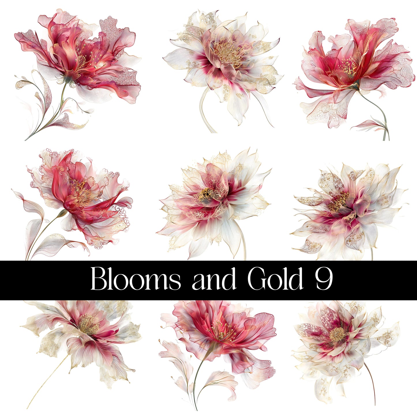 Blooms and Gold Decal sheets- 11 Design Optons