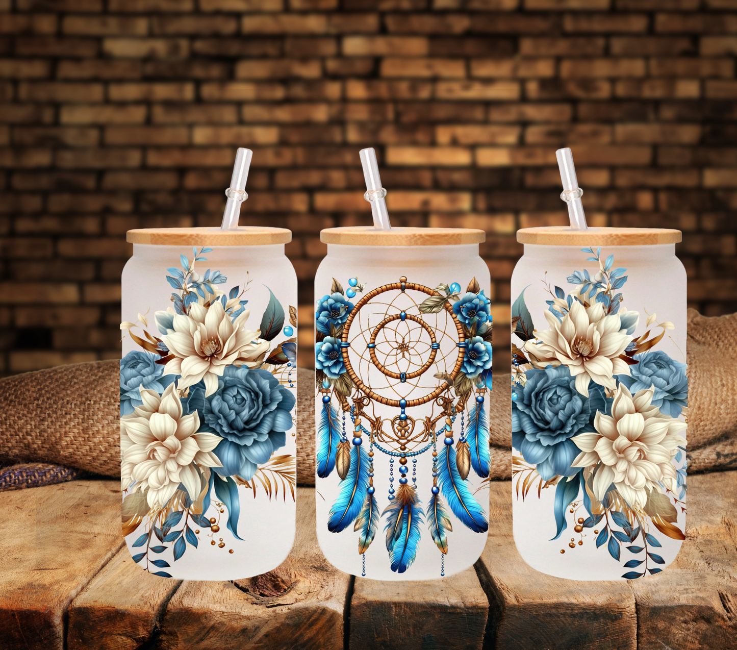 Blue Dreamcatcher -UV DTF 16oz Libbey wrap