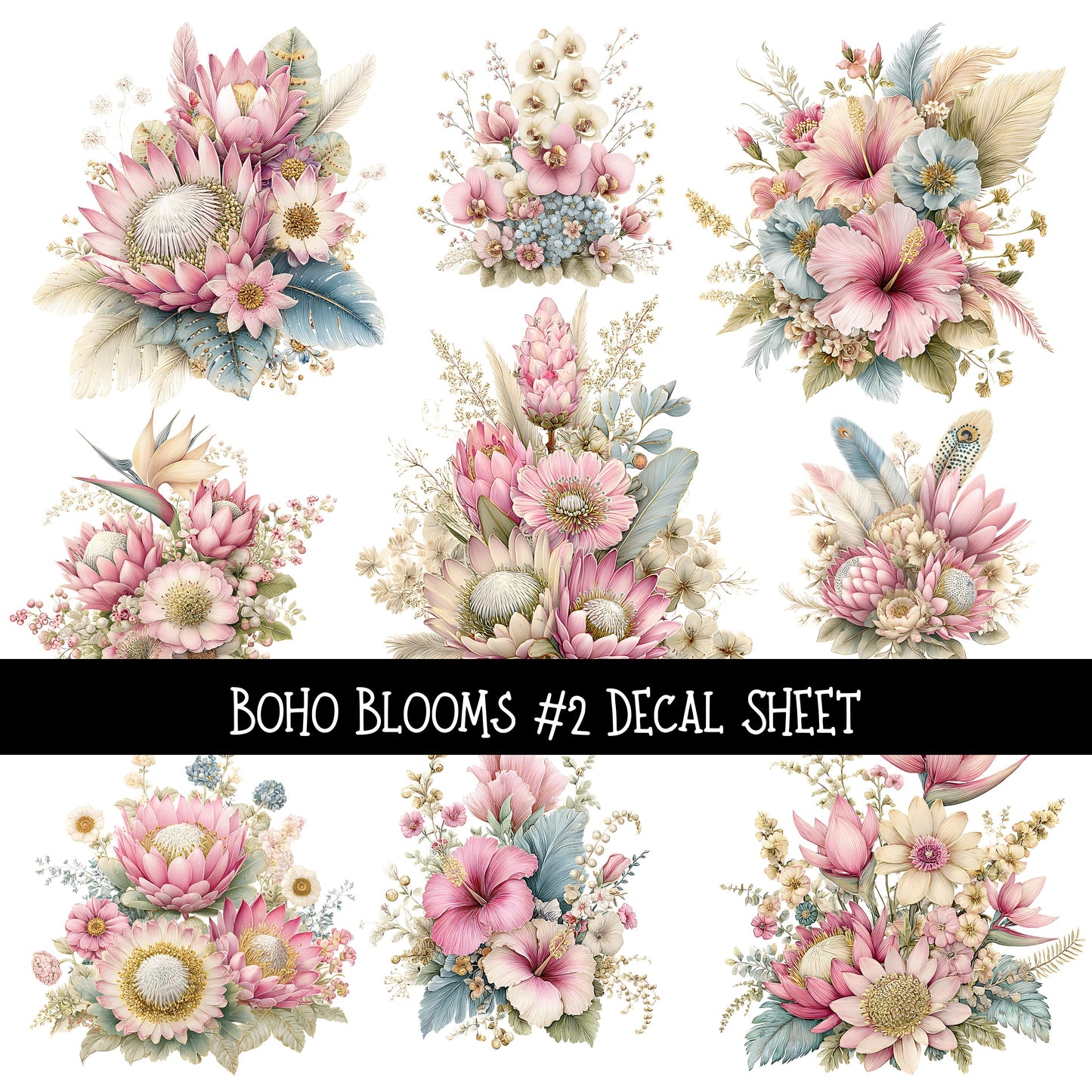 Boho Blooms UV DTF Decal sheets 2 design Options available